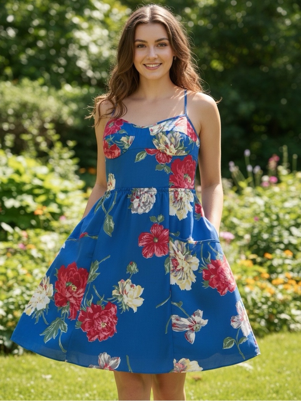 American Eagle Outfitters Blue Floral Midi Dress-size s/p- beach-travel-party